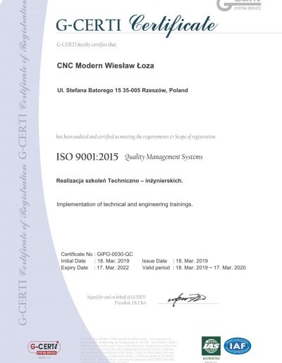 Certyfikat ISO 2019-2022