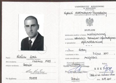 Dyplom ukończenia studiów Magisterskich