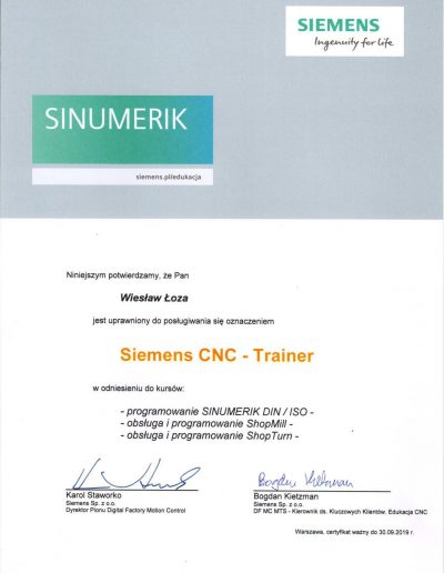 SIEMENS Trainer CNC 2019 Wiesław Łoza