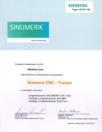 SIEMENS Trainer CNC 2020 Wiesław Łoza