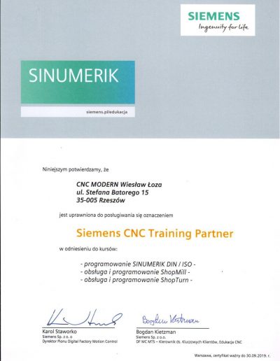Siemens CNC Training Partner 2019
