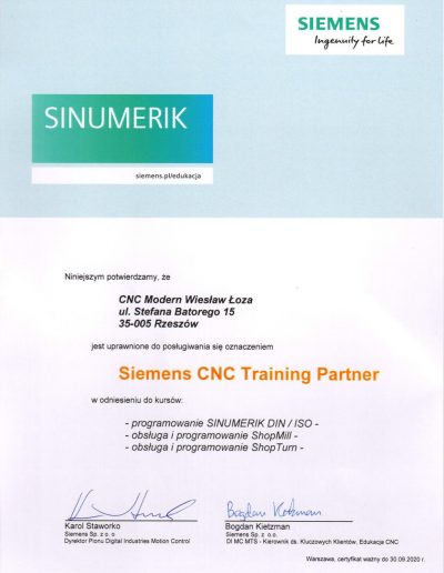 Siemens CNC Training Partner 2020