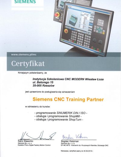 Siemens CNC Training Partner 2017