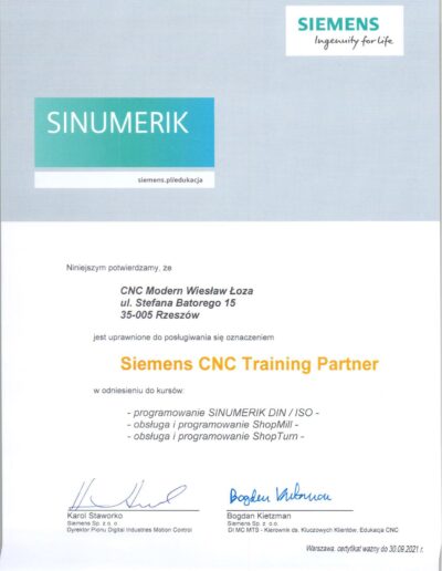 Siemens CNC Training Partner 2021