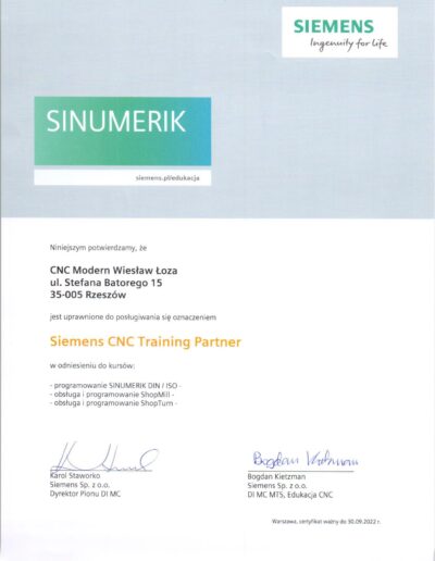 Siemens CNC Training Partner 2022