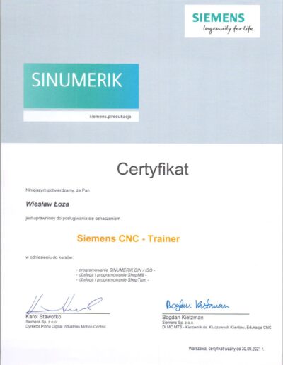Siemens Trainer CNC 2021 Wiesław Łoza