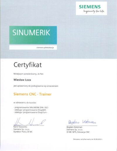 Siemens Trainer CNC 2022 Wiesław Łoza