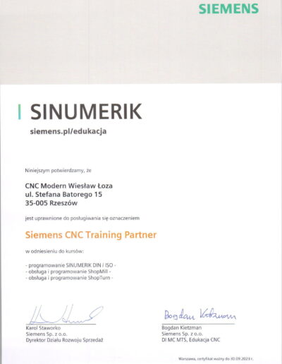 SIEMENS CNC Training Partner 2023