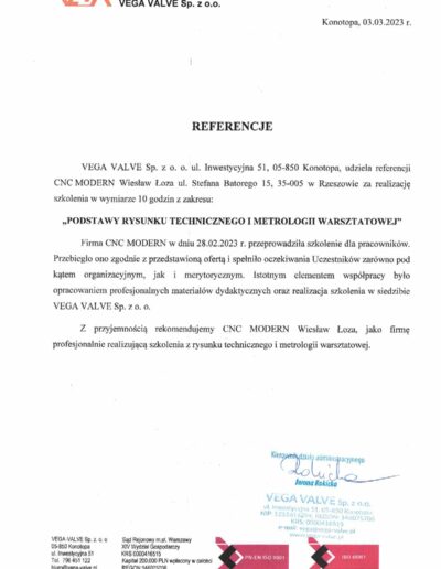 Referencje VEGA VALVE Sp. z o.o.
